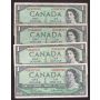 4X 1954 Canada $1 replacement notes Beattie Rasminsky *A/A *A/A *B/M *H/Y 