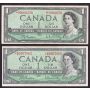 4X 1954 Canada $1 replacement notes Beattie Rasminsky *A/A *A/A *B/M *H/Y 