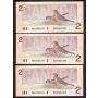 8X 1986 Cdn $2 consecutive Error notes BBW 1st prefix letter misaligned CH UNC