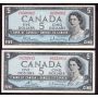 4x 1954 Canada $5 banknotes 4-notes Choice EF to Choice AU