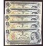 5x 1973 Canada replacement banknotes BAX *AN x2 *MZ *GU circulated