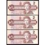 8X 1986 Cdn $2 consecutive Error notes BBW 1st prefix letter misaligned CH UNC