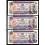 3x 1971 Canada $10 consecutive notes Lawson Bouey EEM3484981-83 CH UNC