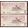 8X 1986 Cdn $2 consecutive Error notes BBW 1st prefix letter misaligned CH UNC