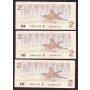 3X 1986 Canada $2 consecutive notes Theissen Crow EGR0941732-4 Choice UNC+