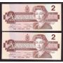 8X 1986 Cdn $2 consecutive Error notes BBW 1st prefix letter misaligned CH UNC