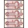 3X 1986 Canada $2 consecutive notes Theissen Crow EGR0941732-4 Choice UNC+