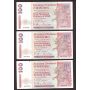 3x 1993 Hong Kong Standard Chartered Bank $100 banknotes 