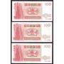 3x 1993 Hong Kong Standard Chartered Bank $100 banknotes 