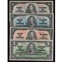 1937 Canada $1 $2 $5 $10 banknote set mixed signatures and prefix almost FINE