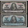 1937 Canada $1 $2 $5 $10 banknote set mixed signatures and prefix almost FINE