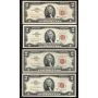 42 x 1963 USA $2 RED SEAL banknotes 42-notes circulated and/or damaged