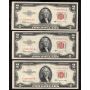 3 x 1953 C  USA $2 STAR NOTES almost consecutive 3-notes Choice AU