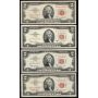 42 x 1963 USA $2 RED SEAL banknotes 42-notes circulated and/or damaged