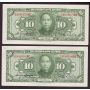 2x 1928 Central Bank of China $10 consecutive notes SX646679BE-680BE AU/UNC