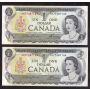 2x 1973 Canada $1 replacement banknotes consec. *MZ7487145-46 CH UNC EPQ