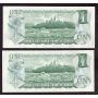 2x 1973 Canada $1 replacement banknotes consec. *MZ7487145-46 CH UNC EPQ