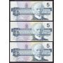 13x 1986 Canada $5 notes Knight Dodge Kingfisher 13-notes all GPZ  UNC+