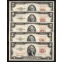 5 x 1953 C  USA $2 STAR NOTES consecutive *03889939A-943A Choice AU/UNC