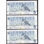 13x 1986 Canada $5 notes Knight Dodge Kingfisher 13-notes all GPZ  UNC+