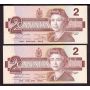 10X Canada 1986 $2 consec. replacement notes BC55bA SB BBX3922278-87 CH UNC+