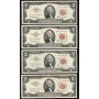 42 x 1963 USA $2 RED SEAL banknotes 42-notes circulated and/or damaged