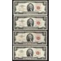 42 x 1963 USA $2 RED SEAL banknotes 42-notes circulated and/or damaged