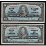 10x 1937 Canada $5 banknotes mixed signatures and prefix all FINE