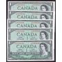 5x 1954 Canada $1 replacement banknotes BC37aA *A/A0076687-91 AU+ to UNC+