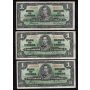 10x 1937 Canada $1 banknotes all Coyne Towers all 10-notes a/VF