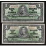 10x 1937 Canada $1 banknotes all Coyne Towers all 10-notes a/VF