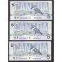 10x 1986 Canada $5 consecutive notes Knight Dodge ANR4342894-903 CH UNC