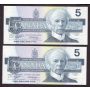 10x 1986 Canada $5 consecutive notes Knight Dodge ANR4342894-903 CH UNC