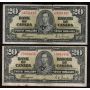 5x 1937 Canada $20 banknotes mixed signatures/prefix circulated some damaged