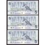 10x 1986 Canada $5 consecutive notes Knight Dodge ANR4342894-903 CH UNC