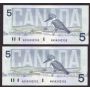 10x 1986 Canada $5 consecutive notes Knight Dodge ANR4342894-903 CH UNC