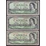 3x 1954 Canada $1 devils face notes L/A4198913 L/A5079771 M/A1375268 F+