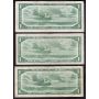 3x 1954 Canada $1 devils face notes L/A4198913 L/A5079771 M/A1375268 F+