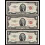 12 X 1953 USA RED SEAL $2 notes Series 1953 A B C FR-1500-01-02-03 VF to VF+