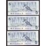 10x 1986 Canada $5 consecutive notes Knight Dodge ANR8289151-60 CH UNC