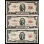 12 X 1953 USA RED SEAL $2 notes Series 1953 A B C FR-1500-01-02-03 VF to VF+