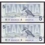 10x 1986 Canada $5 consecutive notes Knight Dodge ANR8289151-60 CH UNC