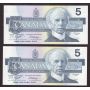 10x 1986 Canada $5 consecutive notes Knight Dodge ANR8289151-60 CH UNC