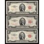 12 X 1953 USA RED SEAL $2 notes Series 1953 A B C FR-1500-01-02-03 VF to VF+