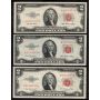 12 X 1953 USA RED SEAL $2 notes Series 1953 A B C FR-1500-01-02-03 VF to VF+