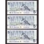 10x 1986 Canada $5 consecutive notes Knight Theissen ANI 8292680-89 CH UNC