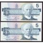 4x 1986 Canada $5 consecutive note Crow Bouey ENC5088949-52 BC56a CH UNC