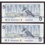 10x 1986 Canada $5 consecutive notes Knight Theissen ANI 8292680-89 CH UNC