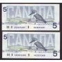 10x 1986 Canada $5 consecutive notes Knight Theissen ANI 8292680-89 CH UNC