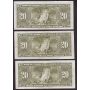 10x 1937 Canada $20 banknotes 10-notes F/VF or better